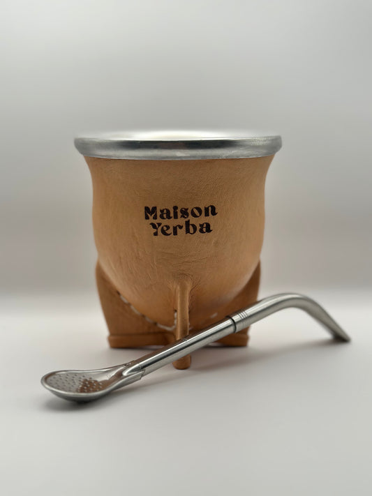 Leather Wrapped Mate Gourd and Bombilla